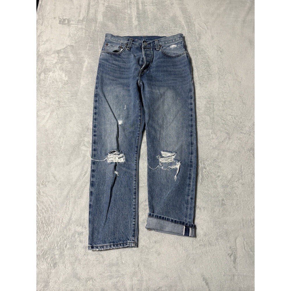 Levis 501 Jeans Womens 28 Blue Straight Button Fly Selvedge Premium‎ 28x25
